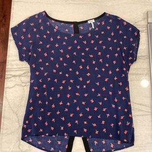 Splendid navy floral button back blouse